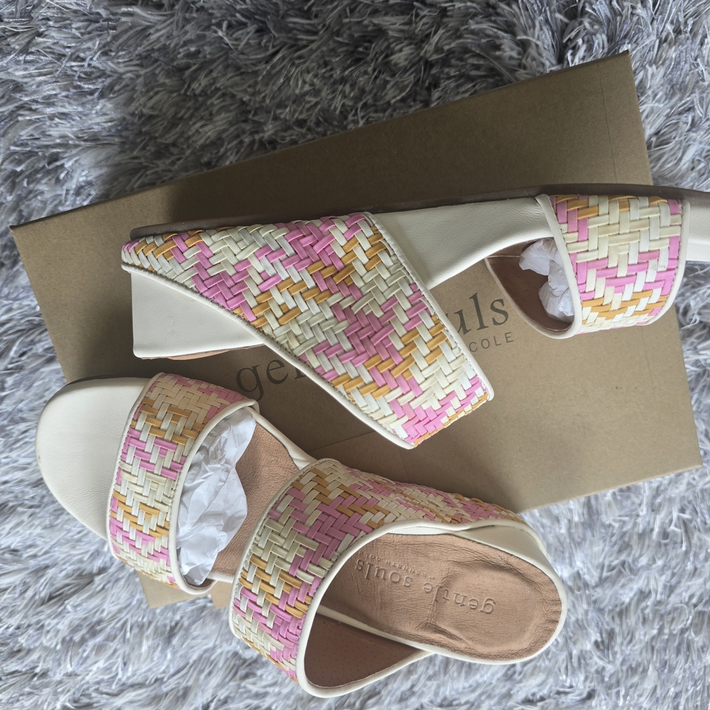 Gentle Souls Gisele Pink Multi Woven Slide Sandals